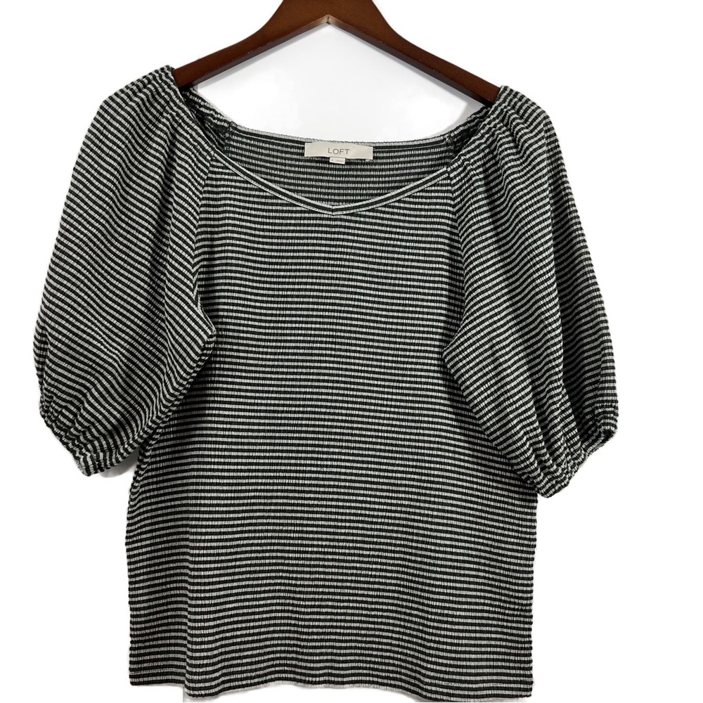 LOFT Striped Puff Bishop Sleeve Top Size Small